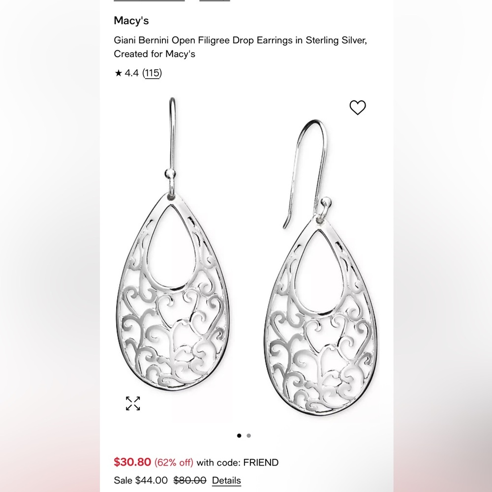 Giani Bernini Silver Filigree Drop Earrings